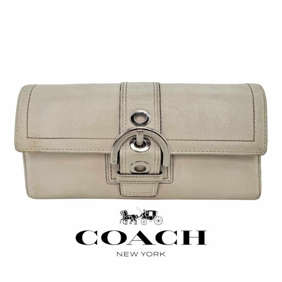 Coach Handbags - AUTHENTIC Coach Soho Leather Long Wallet - Off-White / Silver Buckle
